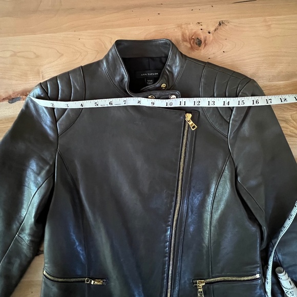 Ann Taylor 100% Genuine Leather Gray Moto Jacket buttery real leather - Picture 7 of 16